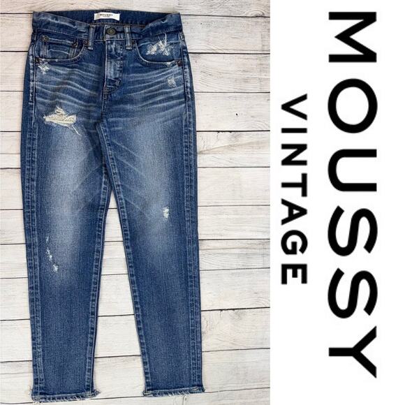 Moussy Vintage Jeans Size 24 Lindsay Skinny Cropped Jeans Light Blue Frayed Hem - Picture 4 of 11